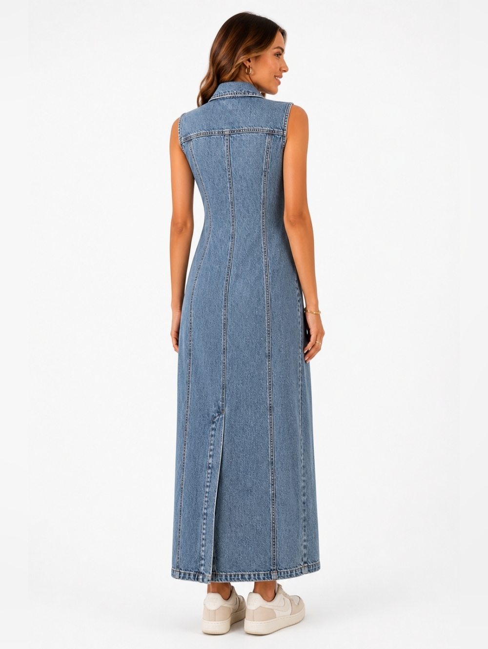 SPORTMAX Catone Denim Maxi Dress Button Front Sleeveless Blue US 10 IT 44 - Picture 3 of 16